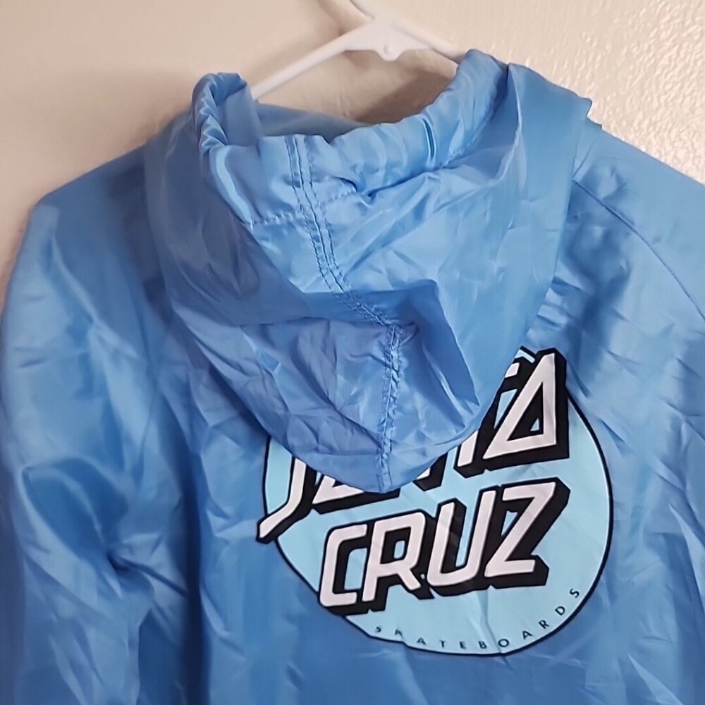 Santa Cruz light blue Jacket size Large windbreaker hooded - Picture 8 of 10